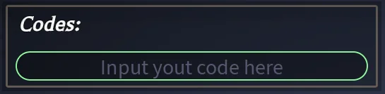 Official Settings screenshot: Codes input with placeholder Input your code here